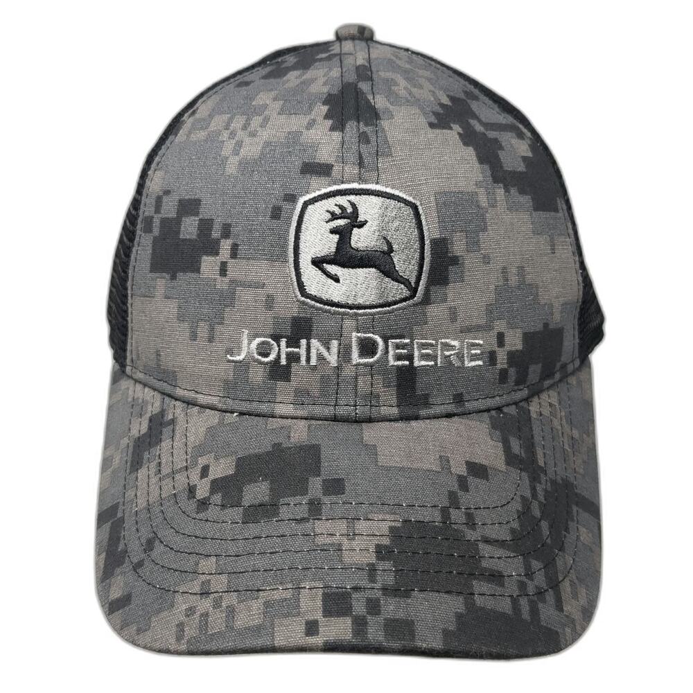 John Deere Trucker Hat Gray Black OSFM Digital Camo Snapback Mesh Logo Tractor